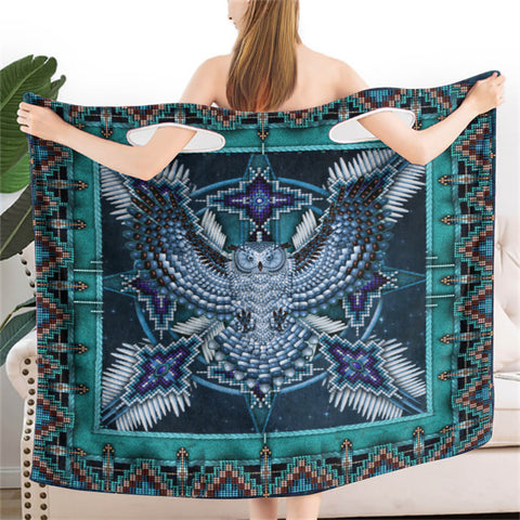 Powwow StoreBR0022  Blue Tribe Thunderbird Wearable Bathrobe Bath Wrap Towel