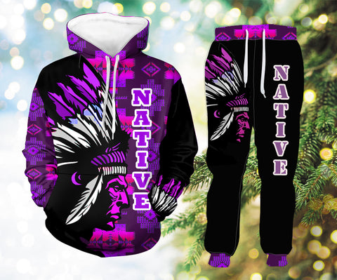 Powwow StoreHLP00119 Pattern Native Hoodie Long Pants 3D Set