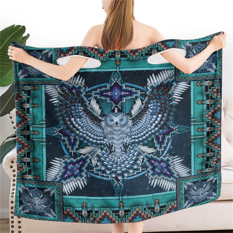 Powwow StoreBR0021  Blue Tribe Pattern Wearable Bathrobe Bath Wrap Towel
