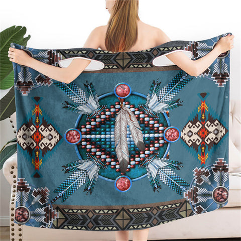 Powwow StoreBR0031  Mandala Feather Native Wearable Bathrobe Bath Wrap Towel