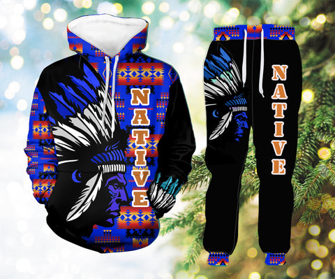 Powwow StoreHLP00117 Pattern Native Hoodie Long Pants 3D Set