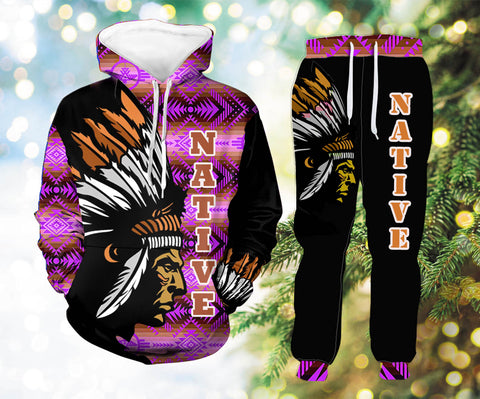 Powwow StoreHLP00116 Pattern Native Hoodie Long Pants 3D Set