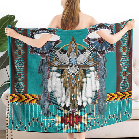Powwow StoreBR0034   Mandala Thunderbird Dreamcatcher Wearable Bathrobe Bath Wrap Towel