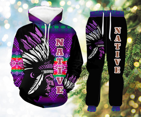 Powwow StoreHLP00115 Pattern Native Hoodie Long Pants 3D Set