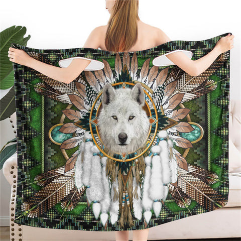 Powwow StoreGBNAT00639  Mandala Wolf Native Wearable Bathrobe Bath Wrap Towel