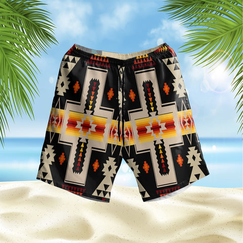 Powwow Store gb nat00062 01 black tribe design hawaiian shorts
