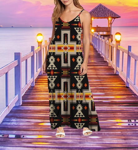 Powwow StoreGBNAT0006201 Tribe Design Native American Maxi Dress
