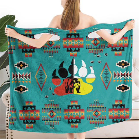 Powwow StoreBR0038  Mama Bear  Pattern Blue Wearable Bathrobe Bath Wrap Towel