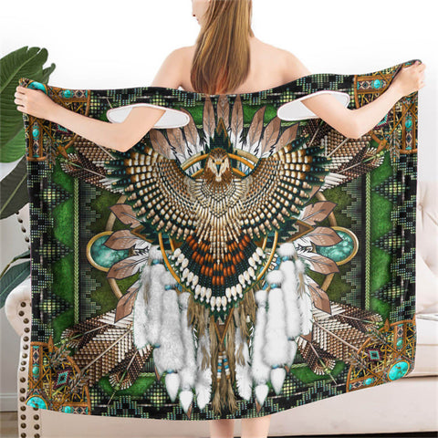 Powwow StoreGBNAT00638  Mandala Owl Native Wearable Bathrobe Bath Wrap Towel