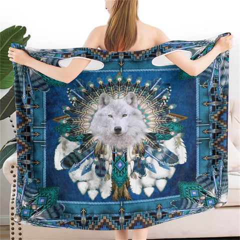 Powwow StoreBR0039  Mandala Wolf  Wearable Bathrobe Bath Wrap Towel
