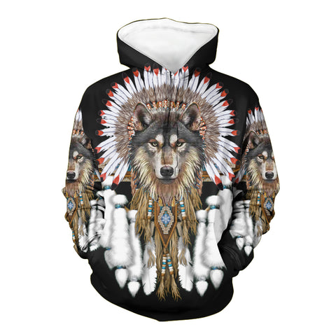 Powwow Store gb nat00446 wolf with feather headdress 3d hoodie