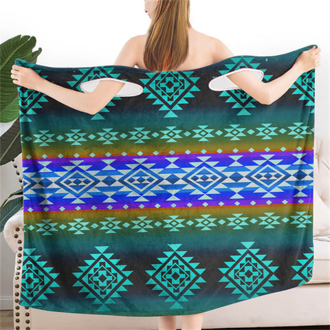 Powwow StoreBR0040 Blue Light Pattern Native Women Wearable  BathRobe