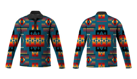 Powwow Store gb nat00046 10 green tribes pattern native american polo long sleeve