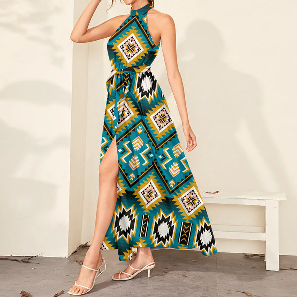 GB-NAT00114 Turquoise Native American Dress Maxi Ligation – Powwow