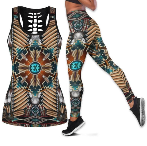 Powwow Store gb nat00277 naumaddic arts brown native american hollow tanktop legging set