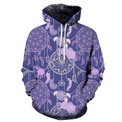 Purple Rose Dreamcatcher Native American All Over Hoodie no link - Powwow Store
