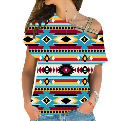 Powwow StoreGBNAT00511 Blue & Red Cross Shoulder Shirt