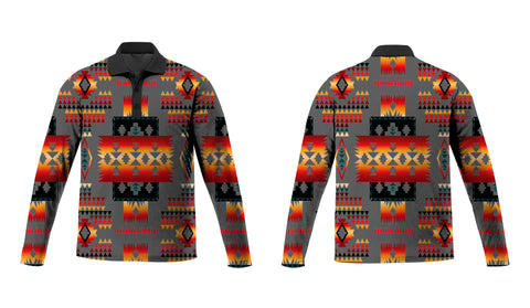 Powwow Store gb nat00046 11 gray tribe pattern native american polo long sleeve