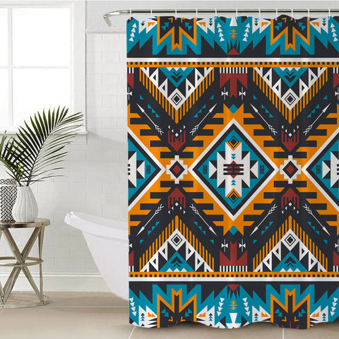 Powwow Store gb nat00406 yellow aztec geometric shower curtain