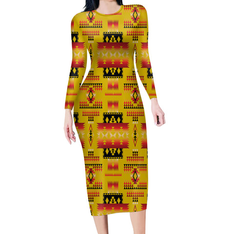 Powwow Store gb nat00302 02 yellow tribes pattern native american body dress