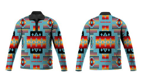 Powwow Store gb nat00046 20 blue native tribes pattern native american polo long sleeve