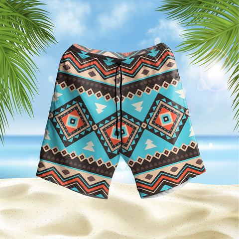 Powwow Store gb nat00319 line shapes ethnic pattern hawaiian shorts