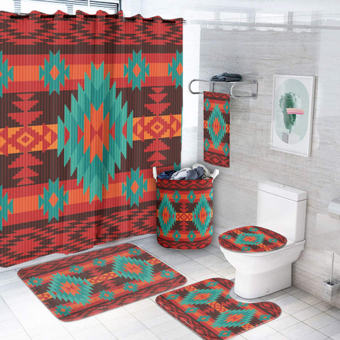 Powwow Store gb nat00611 red geometric pattern bathroom set
