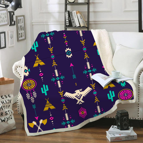 Powwow Store gb nat00575 thunderbird pattern blue blanket