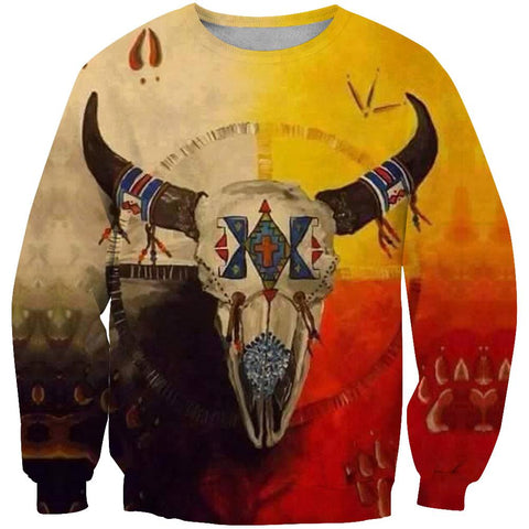 Bison Skull Unique Native American 3D Sweatshirt - ProudThunderbird