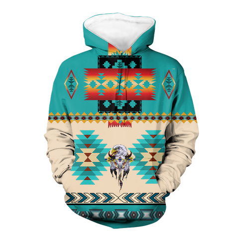 Powwow Store hd1105 blue ethnic geometric pattern 3d hoodie