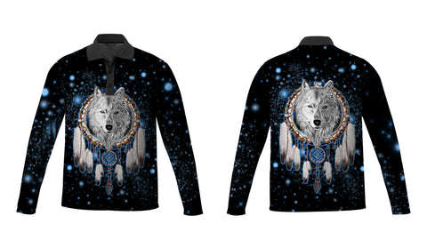 Powwow Store gb nat00010 02 galaxy dreamcatcher wolf 3d native american polo long sleeve