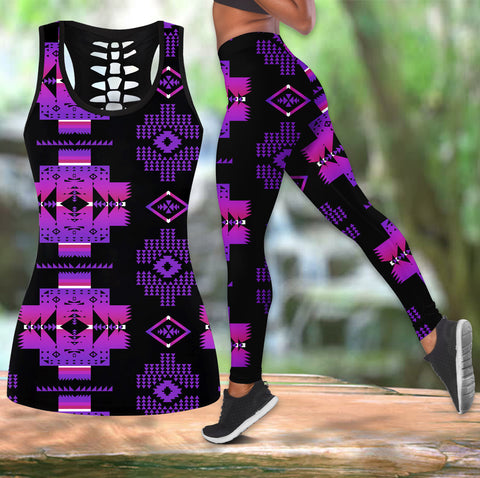 Powwow StoreGBNAT00720Pattern  Native Hollow Tank Top And Legging Sets