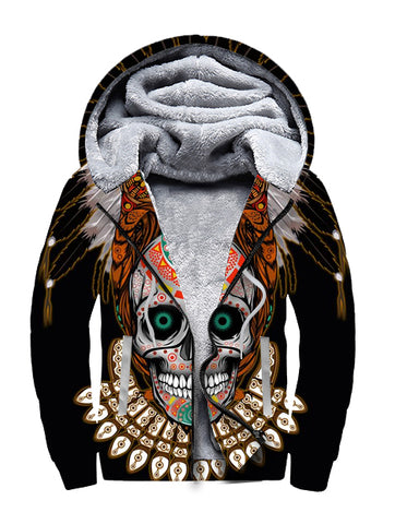 Powwow Store gb nat00328 warrior of indian skull 3d fleece hoodie