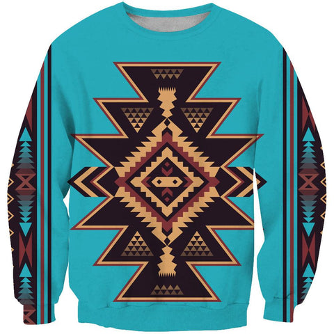 Blue Pattern Ethnic Native American 3D Sweatshirt - ProudThunderbird