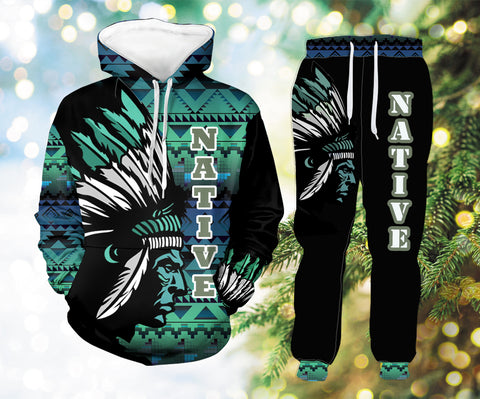 Powwow StoreHLP00121 Pattern Native Hoodie Long Pants 3D Set