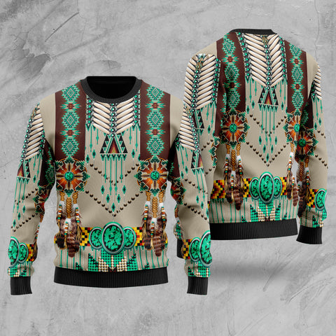 Powwow Store gb nat00069 02 green pattern breastplate sweater