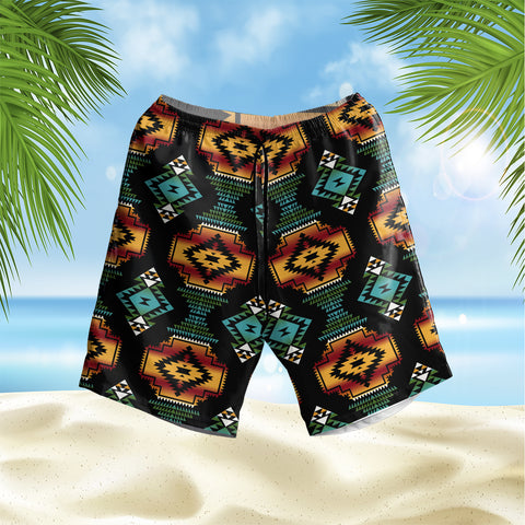 Powwow Store gb nat00321 patterns black red hawaiian shorts