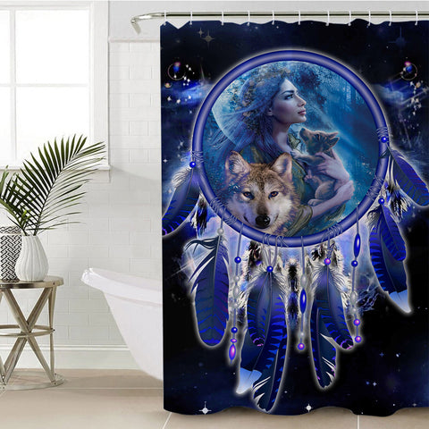 Powwow Store gb nat00358 girl wolves dream catcher shower curtain