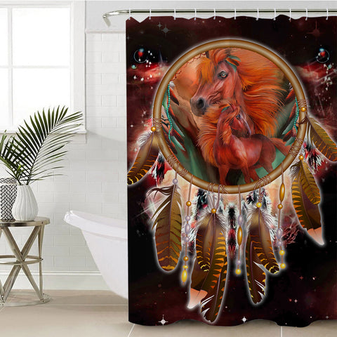 Powwow Store gb nat00390 horses red galaxy native shower curtain