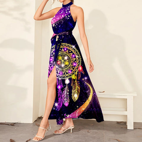 Powwow Store gb nat00546 purple yellow dress maxi ligation