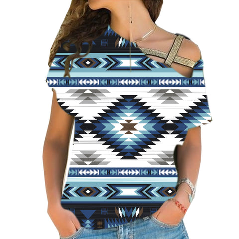 Powwow StoreGBNAT00528 Blue Colors Pattern Cross Shoulder Shirt