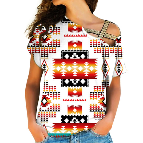 Powwow Store gb nat00075 white tribes pattern native american cross shoulder shirt