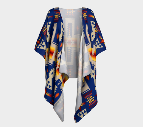 Blue Tribe Border Native American Draped Kimono - Powwow Store