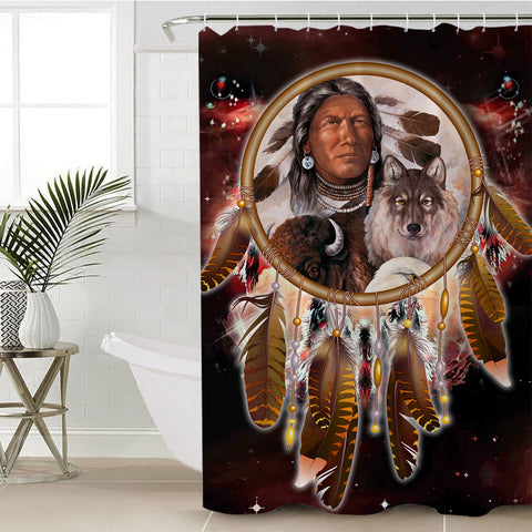 Powwow Store gb nat00393 chief animals red galaxy shower curtain
