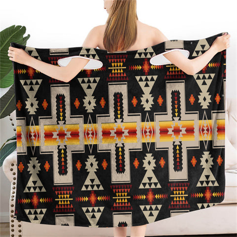 Powwow StoreGBNAT0006201 Black Tribe Design Women Wearable  BathRobe
