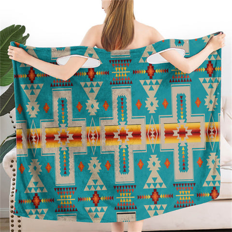 Powwow StoreGBNAT0006205 Turquoise Tribe  Women Wearable  BathRobe