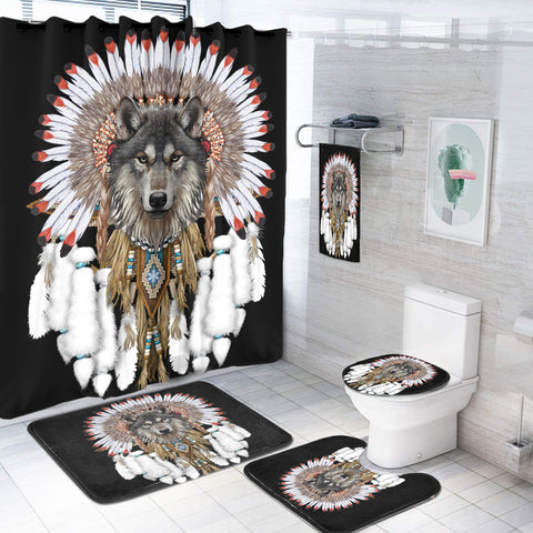Powwow Store gb nat00446 wolf with feather headdress bathroom set