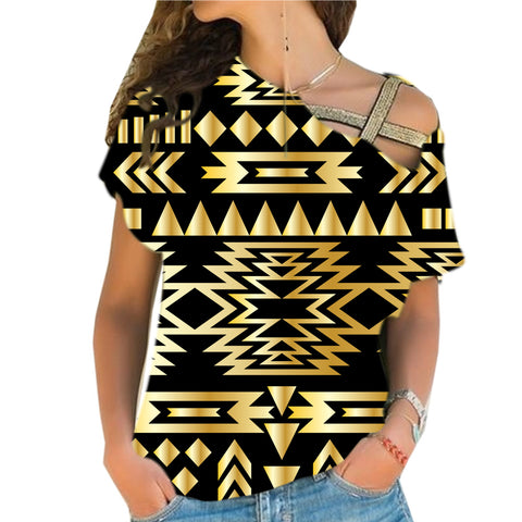 Powwow StoreGBNAT00566 Seamless Yellow Pattern Cross Shoulder Shirt
