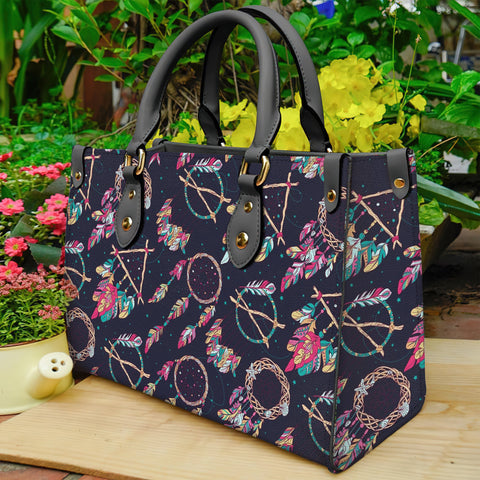Powwow StoreGBNAT0005102  Dream Catchers And Flowers Native American Leather Bag