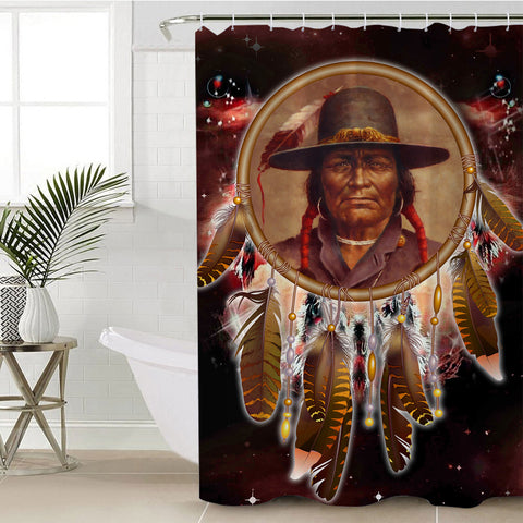 Powwow Store gb nat00353 chief dream catcher red galaxy shower curtain